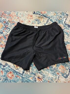 Calvin Klein Black Men's Swim Trunks with Pride Rainbow Logo